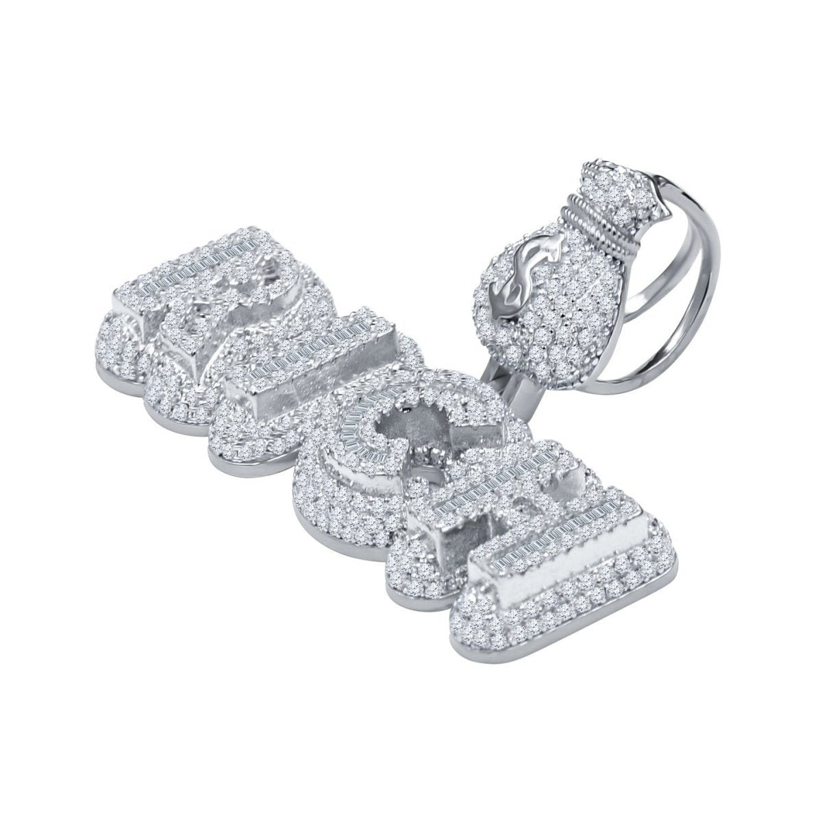 RICH Money Bag CZ Iced Out Pendant .925 Sterling Silver Yellow Gold HipHopBling