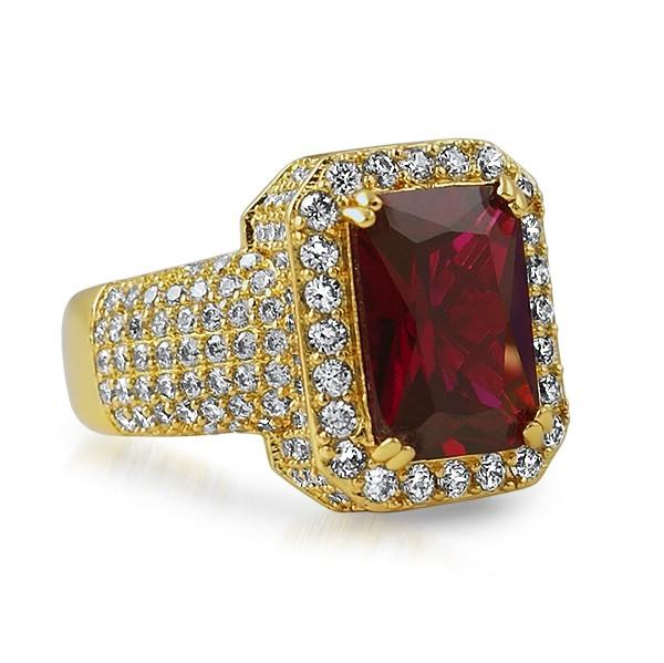 Rick Ross Style Gold Iced Out Lab Ruby Bling Ring 6 HipHopBling