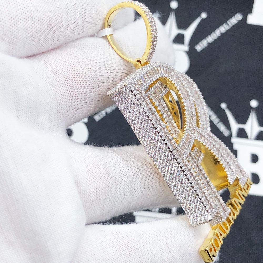Road Runner Baguette CZ Hip Hop Bling Pendant Yellow Gold HipHopBling