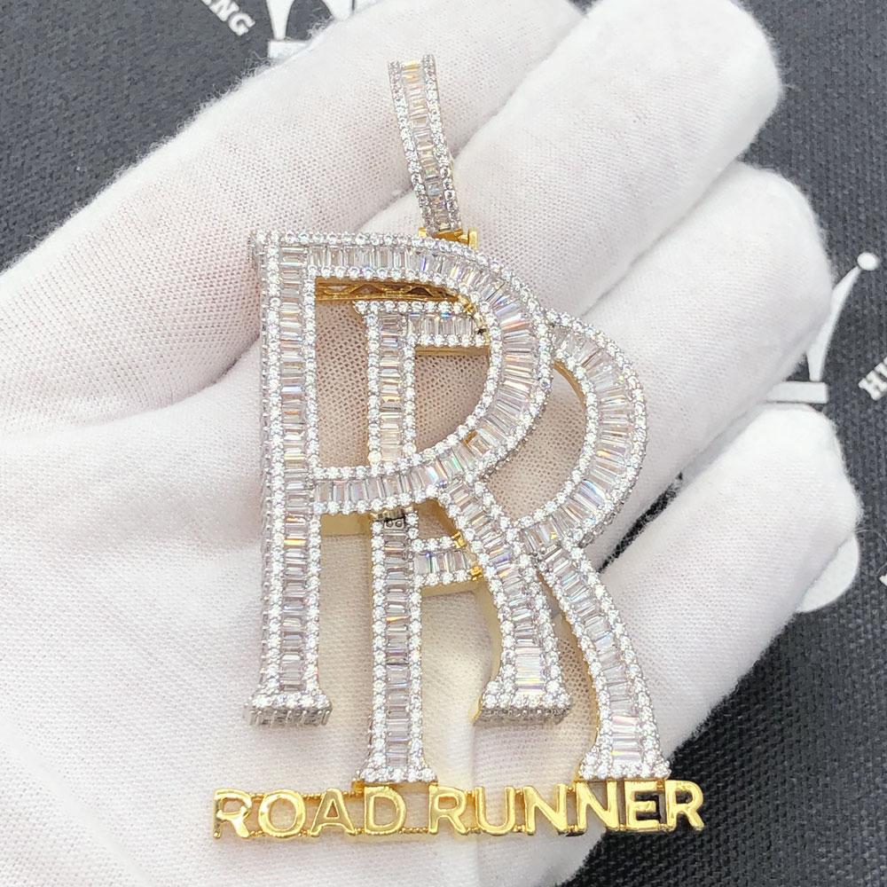 Road Runner Baguette CZ Hip Hop Bling Pendant Yellow Gold HipHopBling