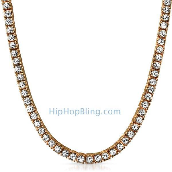 Rose 1 Row Bling Bling Chain 16" HipHopBling