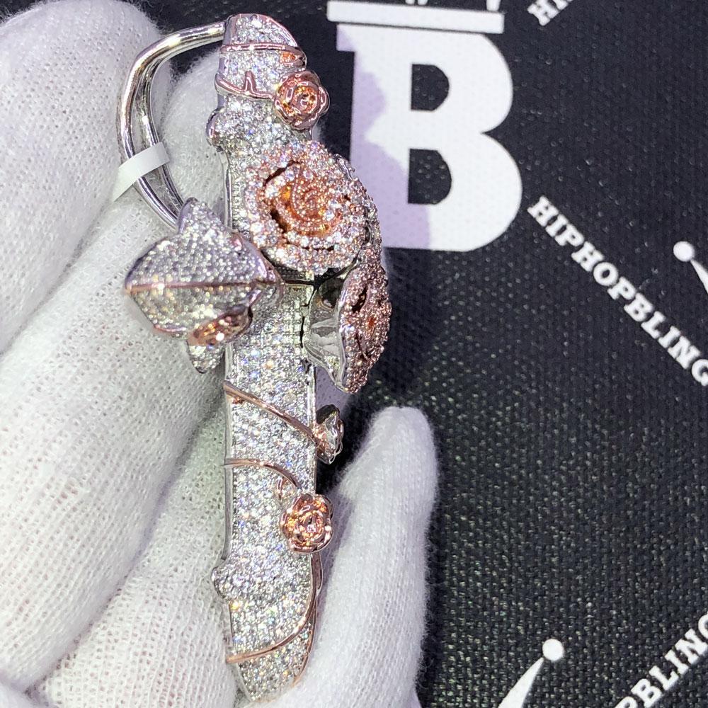 Rose Cross CZ Hip Hop Bling Bling Pendant White Gold HipHopBling
