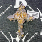 Rose Cross CZ Hip Hop Bling Bling Pendant Yellow Gold HipHopBling