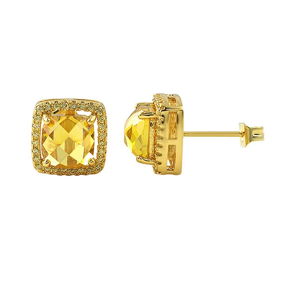 Rose Cut Canary CZ Halo Gold Bling Bling Earrings HipHopBling