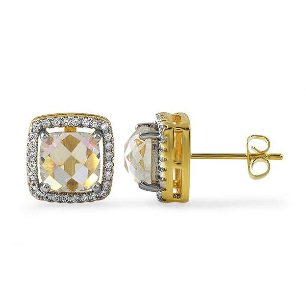 Rose Cut CZ Gold Halo Bling Bling Earrings HipHopBling