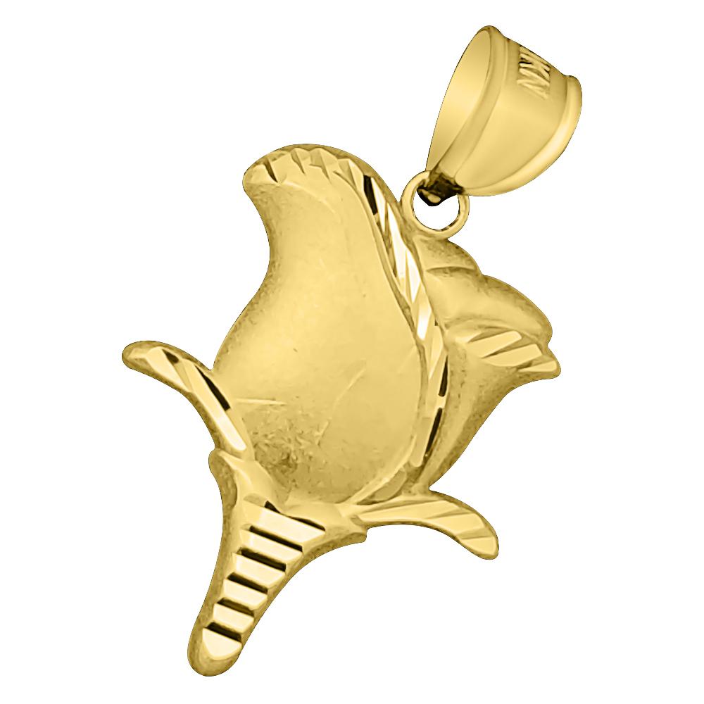 Rose DC 10K Yellow Gold Pendant HipHopBling