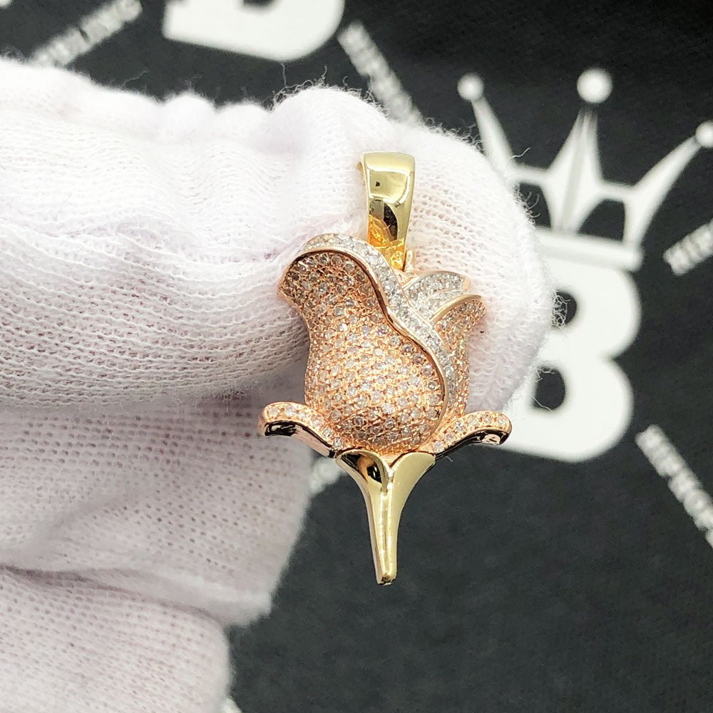 Rose Detailed Diamond Pendant .55cttw 10K Yellow / Rose Gold HipHopBling