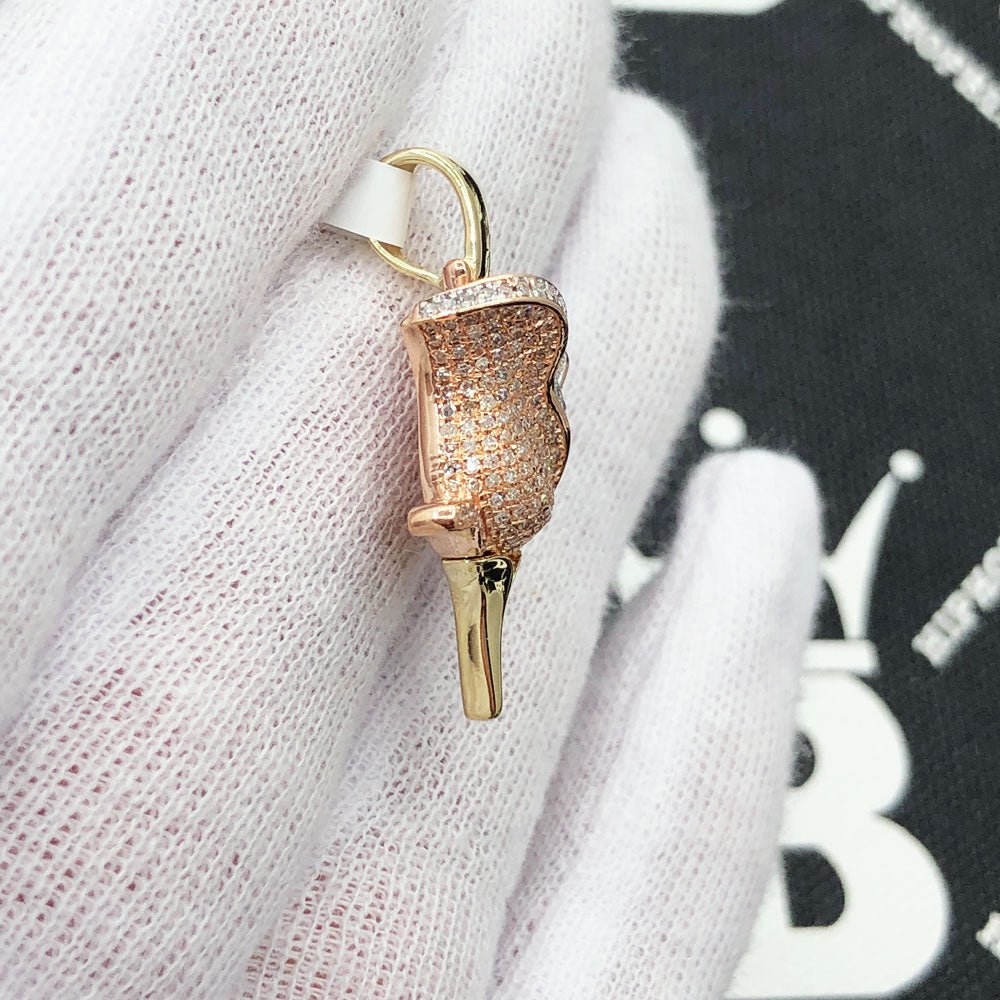 Rose Detailed Diamond Pendant .55cttw 10K Yellow / Rose Gold HipHopBling