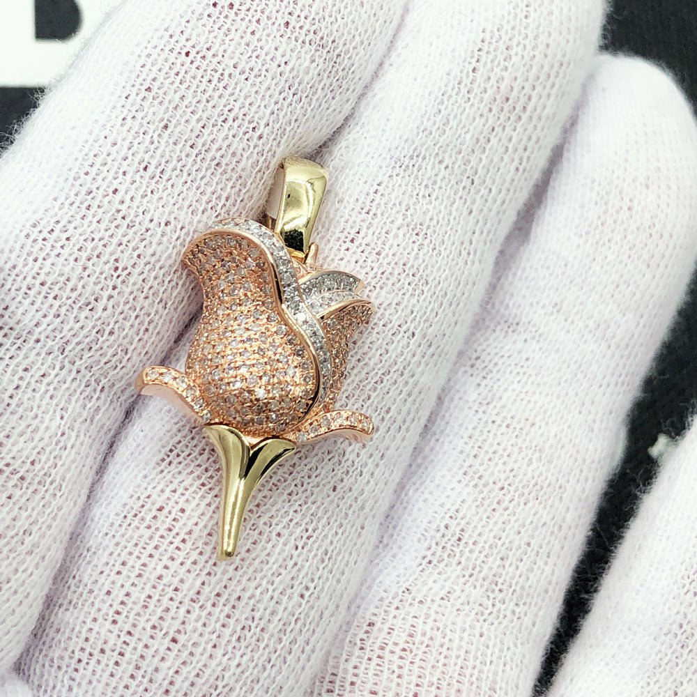 Rose Detailed Diamond Pendant .55cttw 10K Yellow / Rose Gold HipHopBling