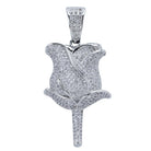 Rose Flower Iced Out Hip Hop Bling Pendant White Gold HipHopBling