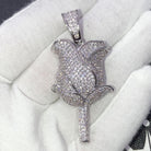 Rose Flower Iced Out Hip Hop Bling Pendant White Gold HipHopBling