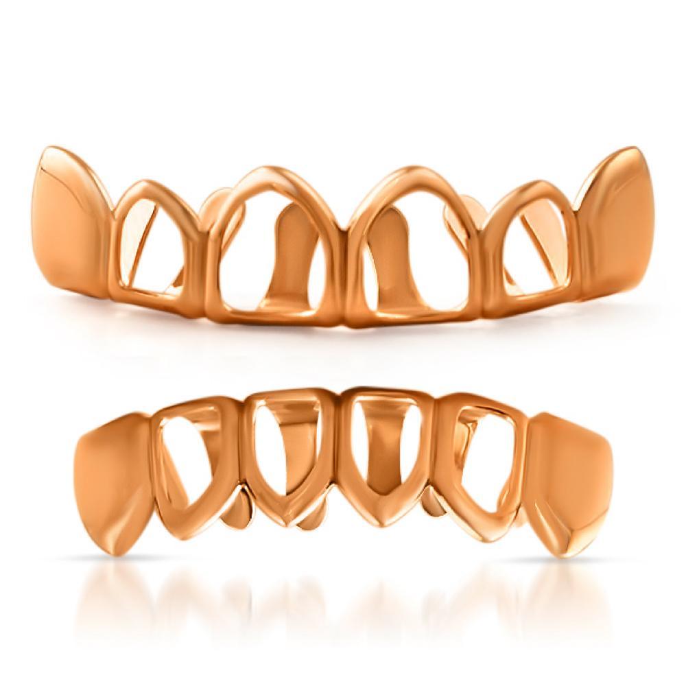 Rose Gold 4 Open Tooth Grillz Set HipHopBling