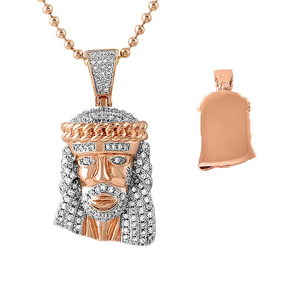 Rose Gold Cuban Crown Micro Jesus Pendant HipHopBling