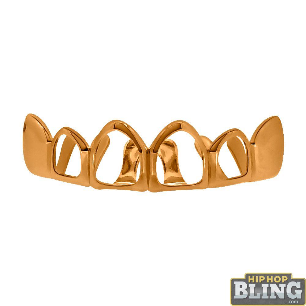 Rose Gold Grillz 4 Open Outline Top Teeth HipHopBling