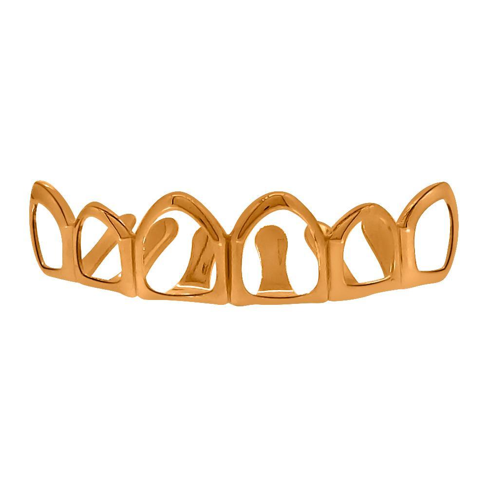 Rose Gold Grillz 6 Outline Teeth Top HipHopBling