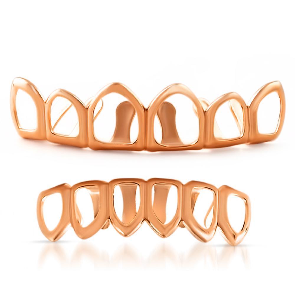 Rose Gold Grillz 6 Teeth Outline Set HipHopBling
