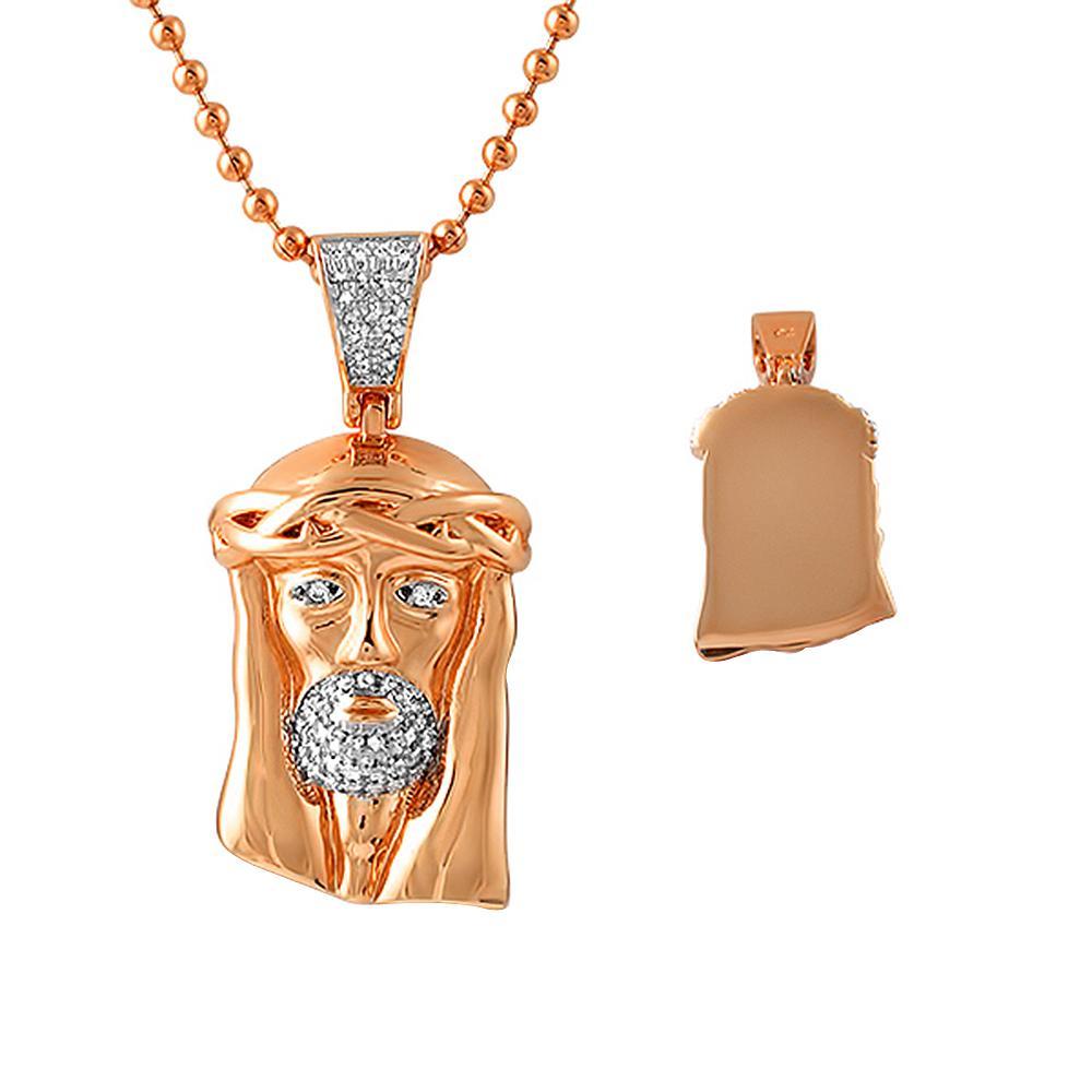 Rose Gold Micro Jesus Chain Polished Solid Back Pendant Only HipHopBling