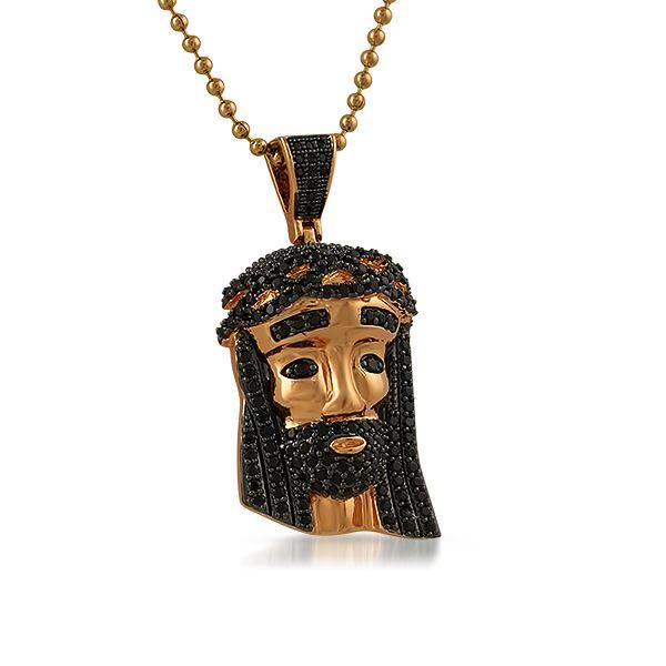 Rose Jesus Piece Mini Black CZ Pendant HipHopBling