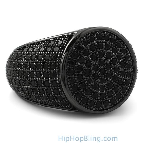 Round Black CZ Micro Pave Bling Ring 7 HipHopBling
