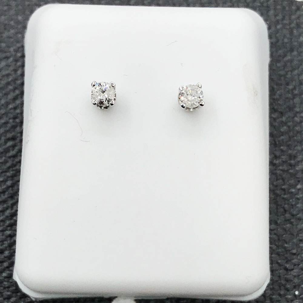 Round Cut Stud Diamond Earrings .15cttw 14K White Gold HipHopBling