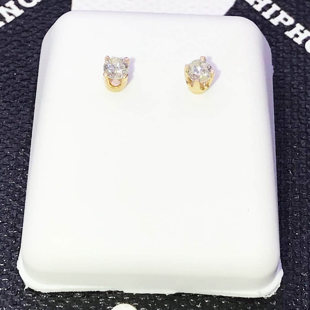 Round Cut Stud Diamond Earrings .20cttw 14K Yellow Gold HipHopBling
