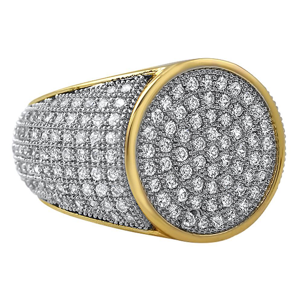 Round Gold CZ Micro Pave Bling Ring HipHopBling