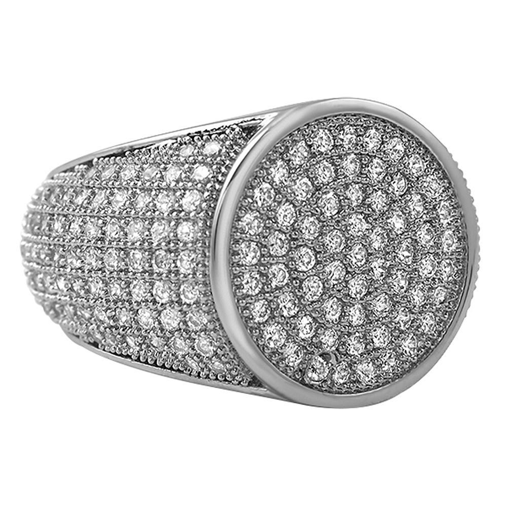 Round Rhodium CZ Micro Pave Bling Ring 7 HipHopBling