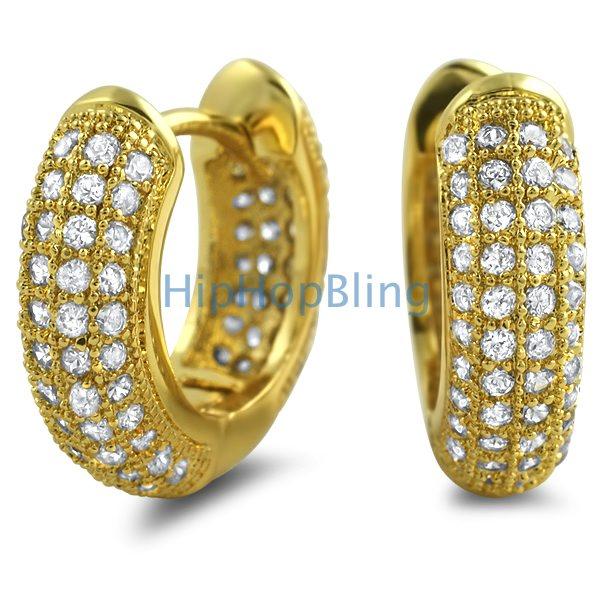 Rounded Hoop Earrings Gold CZ Micro Pave Bling HipHopBling