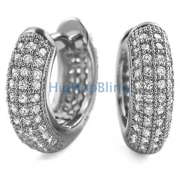 Rounded Hoops Hoop Earrings CZ Micro Pave Set HipHopBling