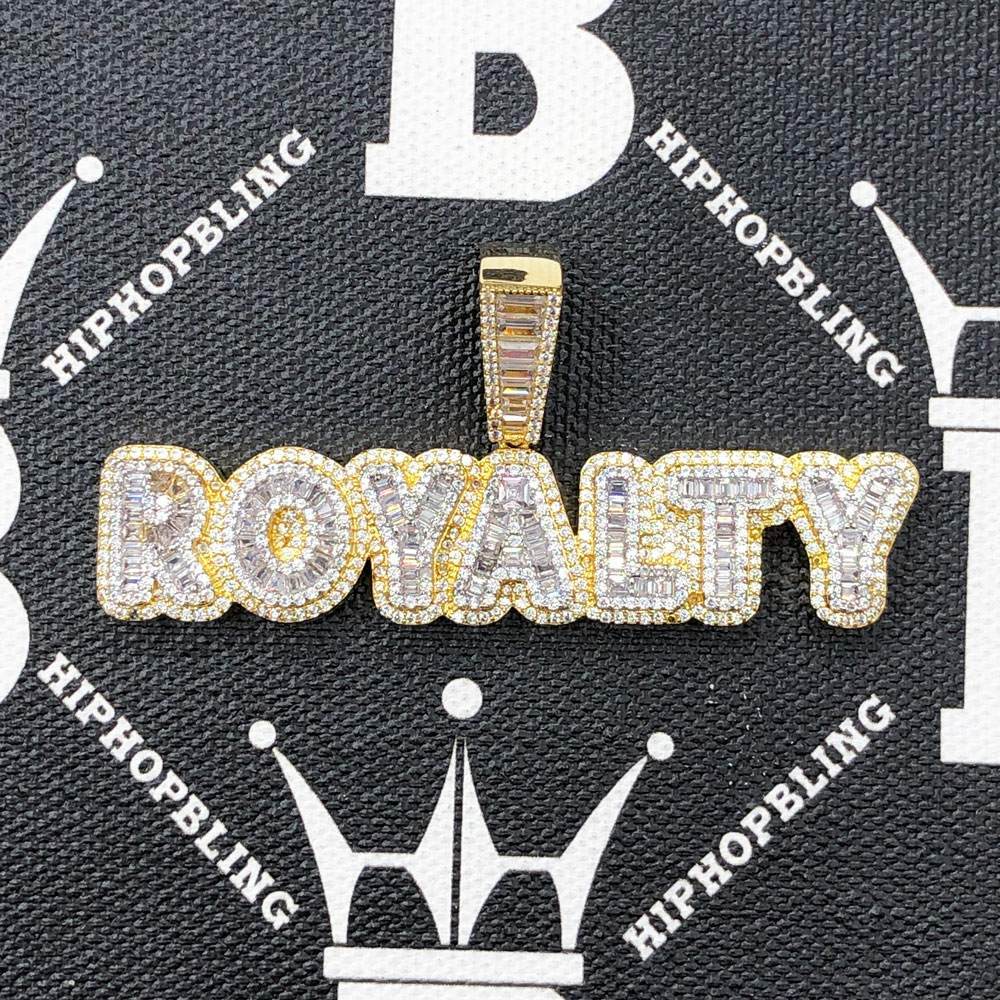 Royalty Baguette CZ Hip Hop Bling Bling Pendant White Gold HipHopBling
