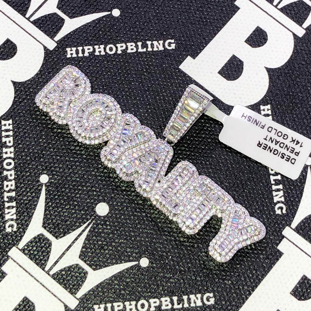 Royalty Baguette CZ Hip Hop Bling Bling Pendant White Gold HipHopBling