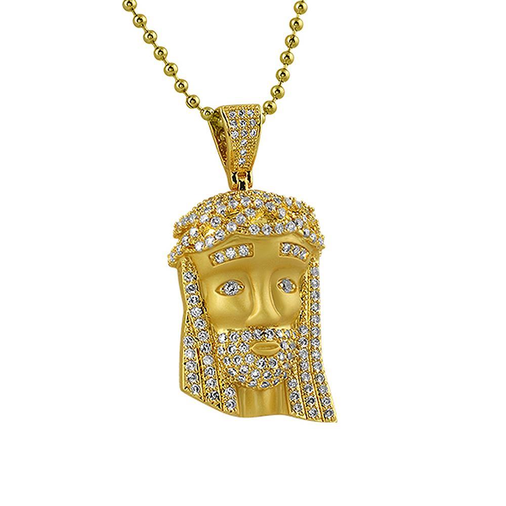 Satin Finish Mini Gold Jesus Pendant HipHopBling