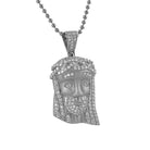 Satin Finish Rhodium Mini Jesus Face Pendant HipHopBling