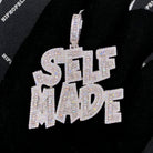 SELF MADE Baguette VVS CZ Hip Hop Bling Pendant White Gold HipHopBling
