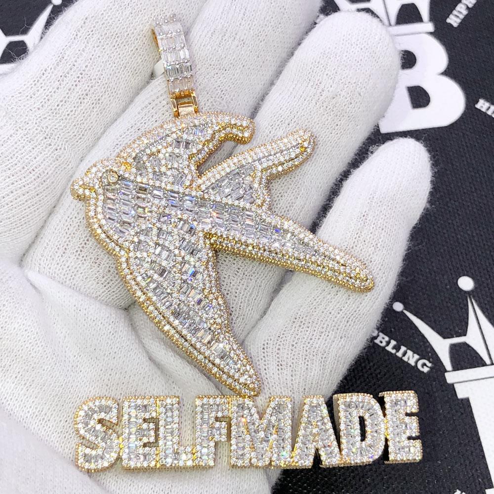 Self Made Bird CZ Hip Hop Bling Iced Out Pendant Yellow Gold HipHopBling