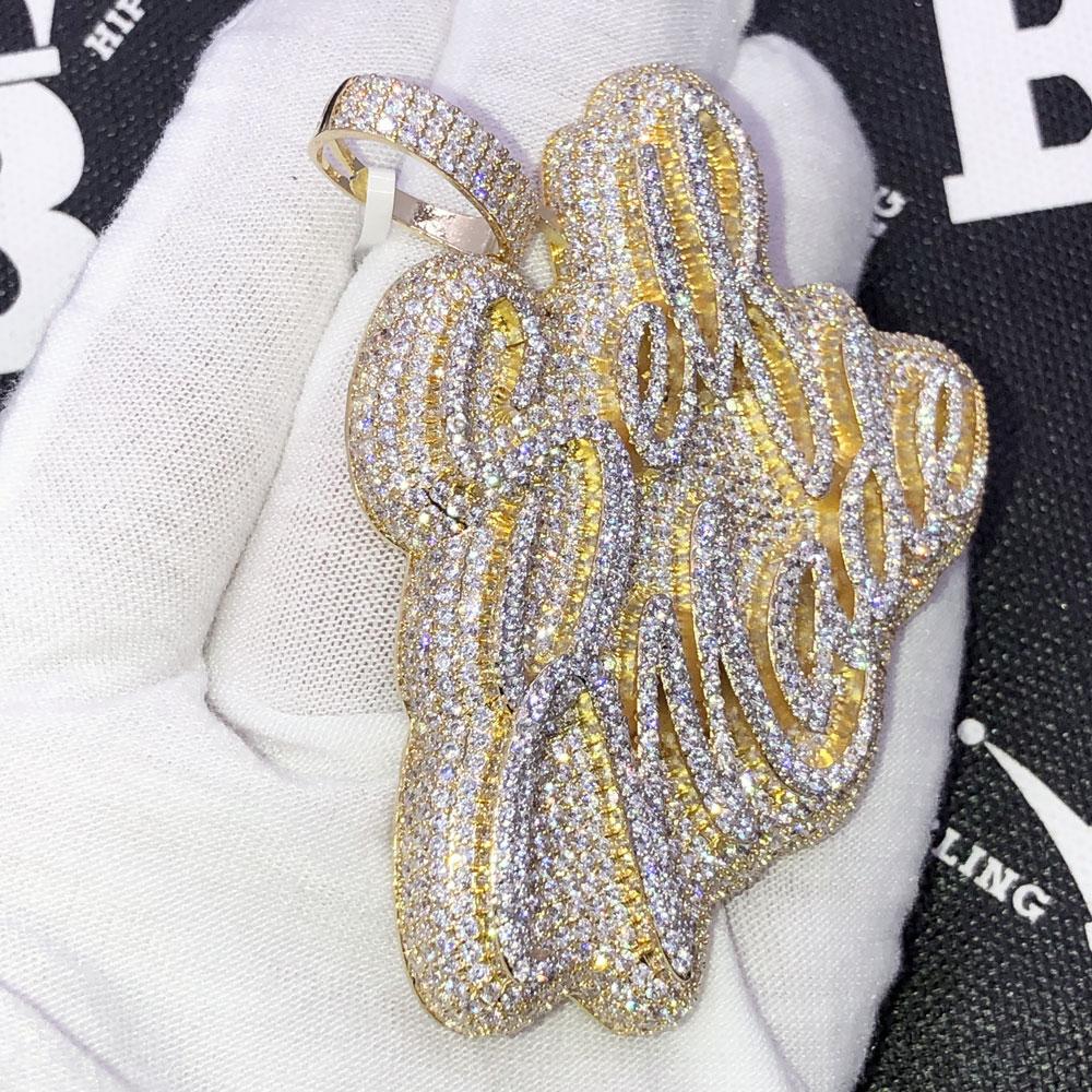 Self Made Cursive Bling Bling CZ Iced Out Pendant Yellow Gold HipHopBling