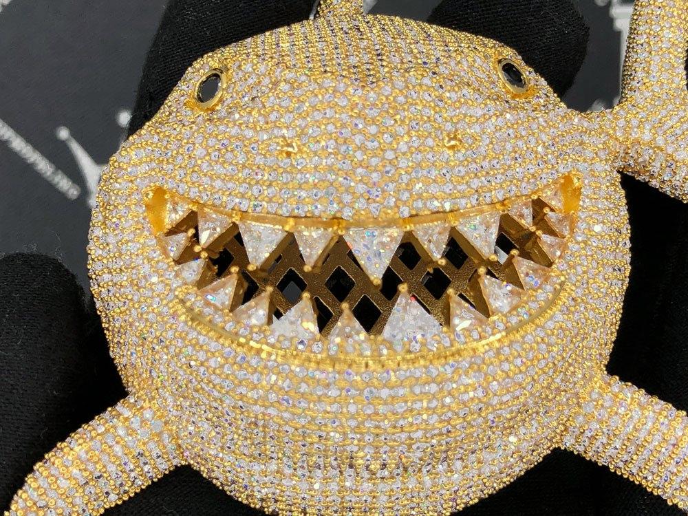 Shark Face XL 3D Iced Out Bling Bling Pendant Yellow Gold HipHopBling