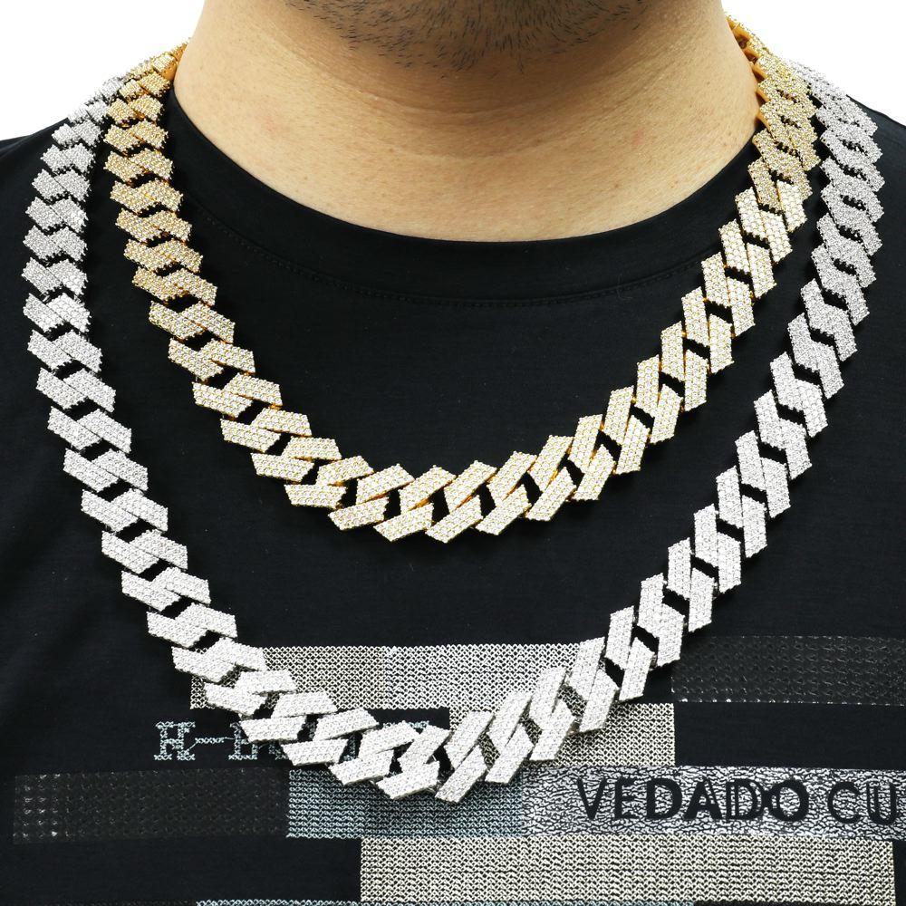 Sharp 14MM Cuban Iced Out Chain Yellow Gold 18" HipHopBling