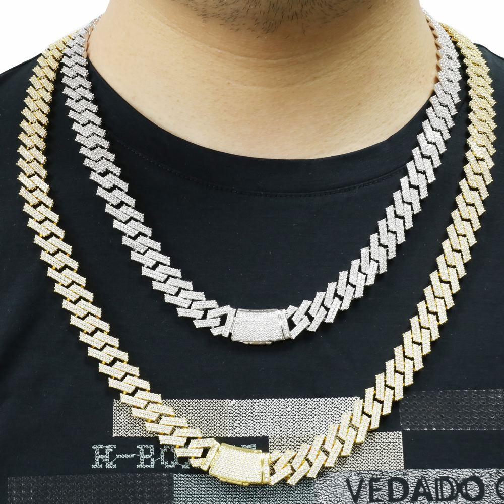Sharp 14MM Cuban Iced Out Chain Yellow Gold 18" HipHopBling