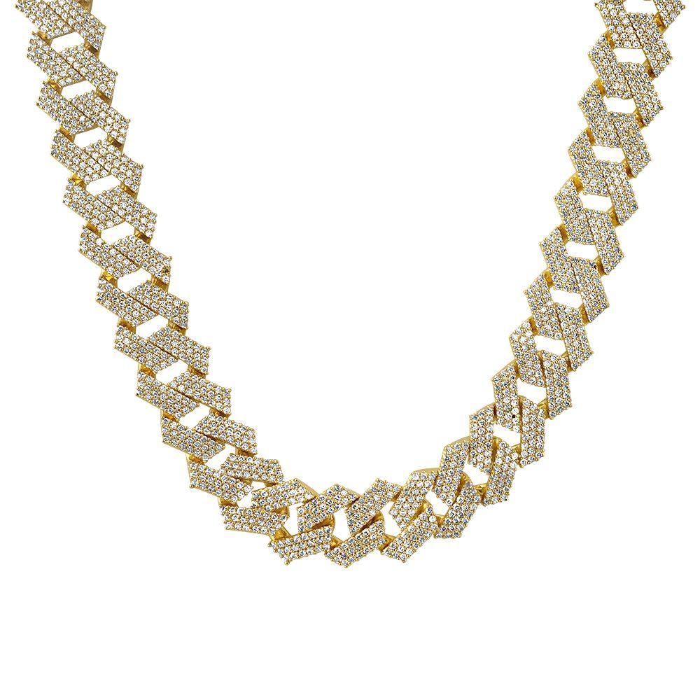 Sharp 19MM Cuban Iced Out Chain Yellow Gold 20" HipHopBling