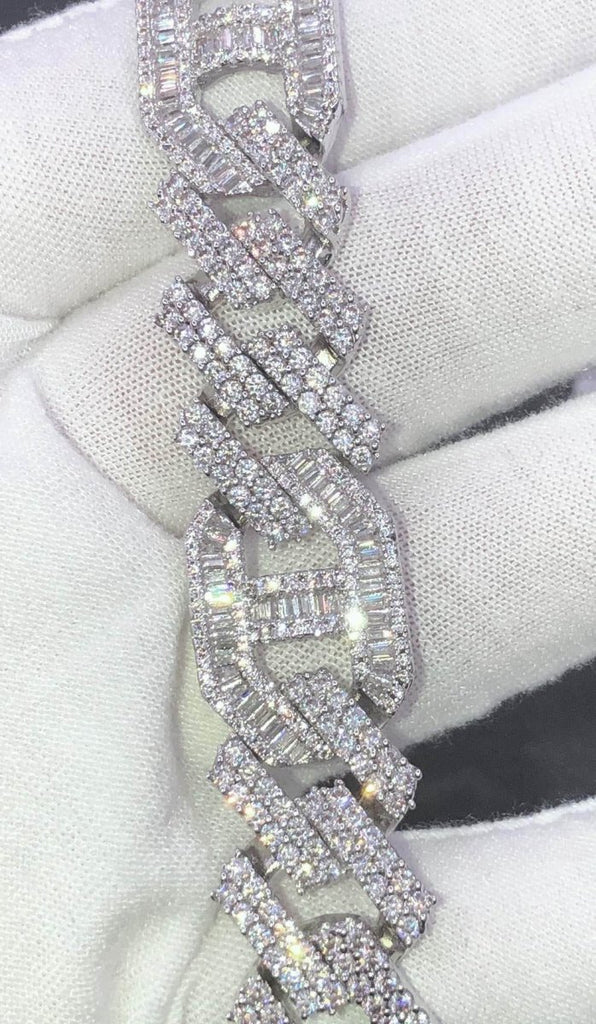 Sharp Baguette Mariner Figaro Iced Out Hip Hop Bracelet White Gold 8" HipHopBling