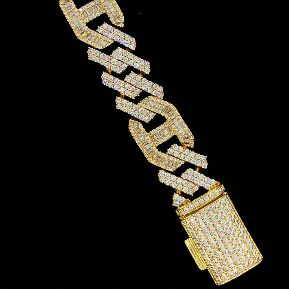 Sharp Baguette Mariner Figaro Iced Out Hip Hop Bracelet White Gold 8" HipHopBling