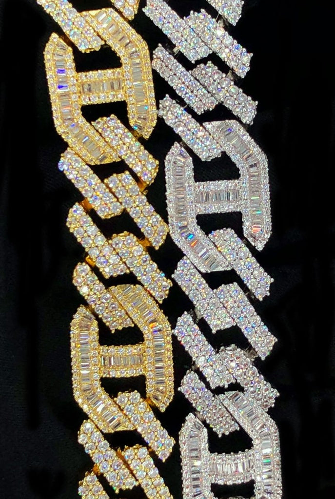 Sharp Baguette Mariner Figaro Iced Out Hip Hop Bracelet White Gold 8" HipHopBling
