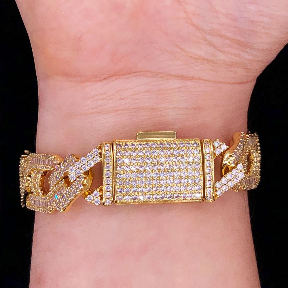 Sharp Baguette Mariner Figaro Iced Out Hip Hop Bracelet White Gold 8" HipHopBling
