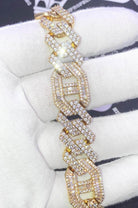 Sharp Baguette Mariner Figaro Iced Out Hip Hop Bracelet Yellow Gold 8" HipHopBling