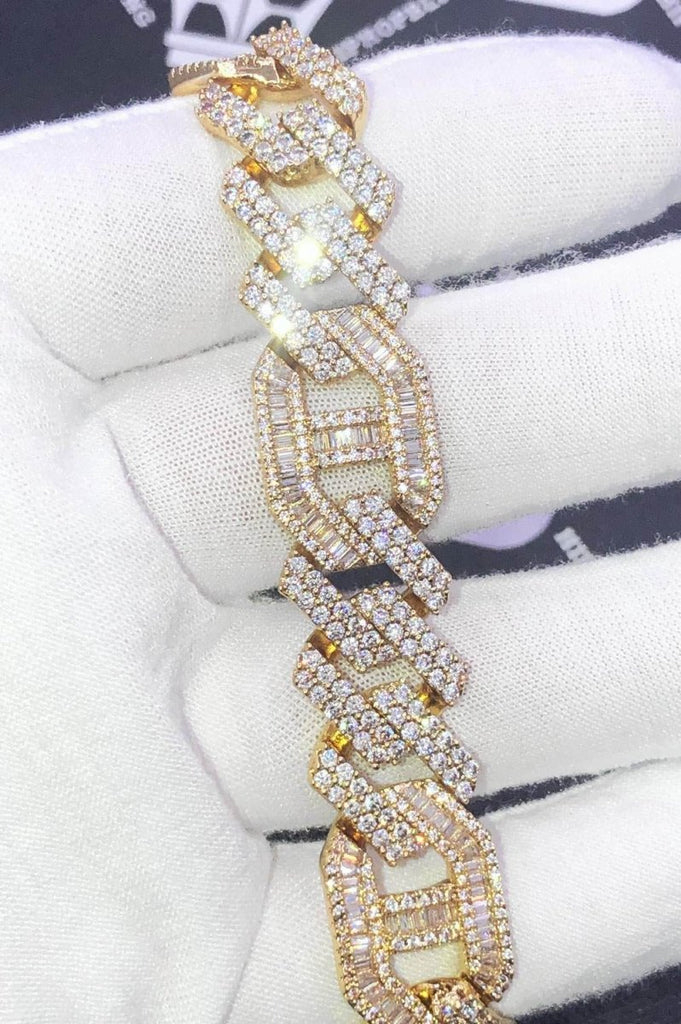 Sharp Baguette Mariner Figaro Iced Out Hip Hop Bracelet Yellow Gold 8" HipHopBling