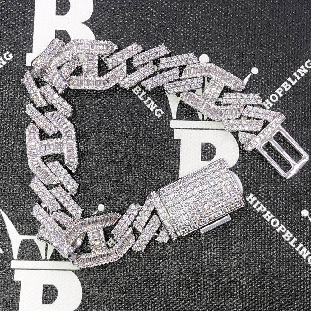 Sharp Baguette Mariner Figaro Iced Out Hip Hop Bracelet Yellow Gold 8" HipHopBling