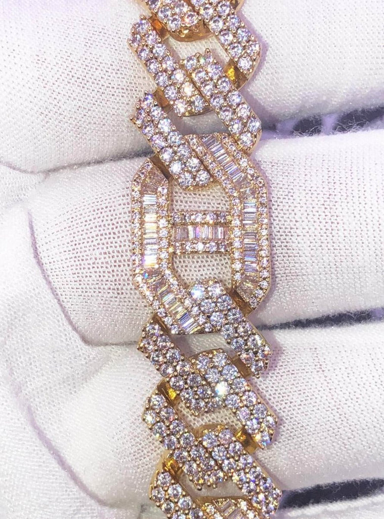 Sharp Baguette Mariner Figaro Iced Out Hip Hop Bracelet Yellow Gold 8" HipHopBling