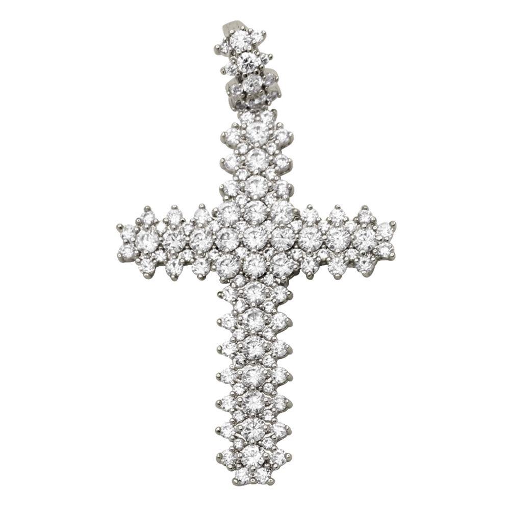 Sharp Cross Iced Out Bling Bling Pendant White Gold HipHopBling