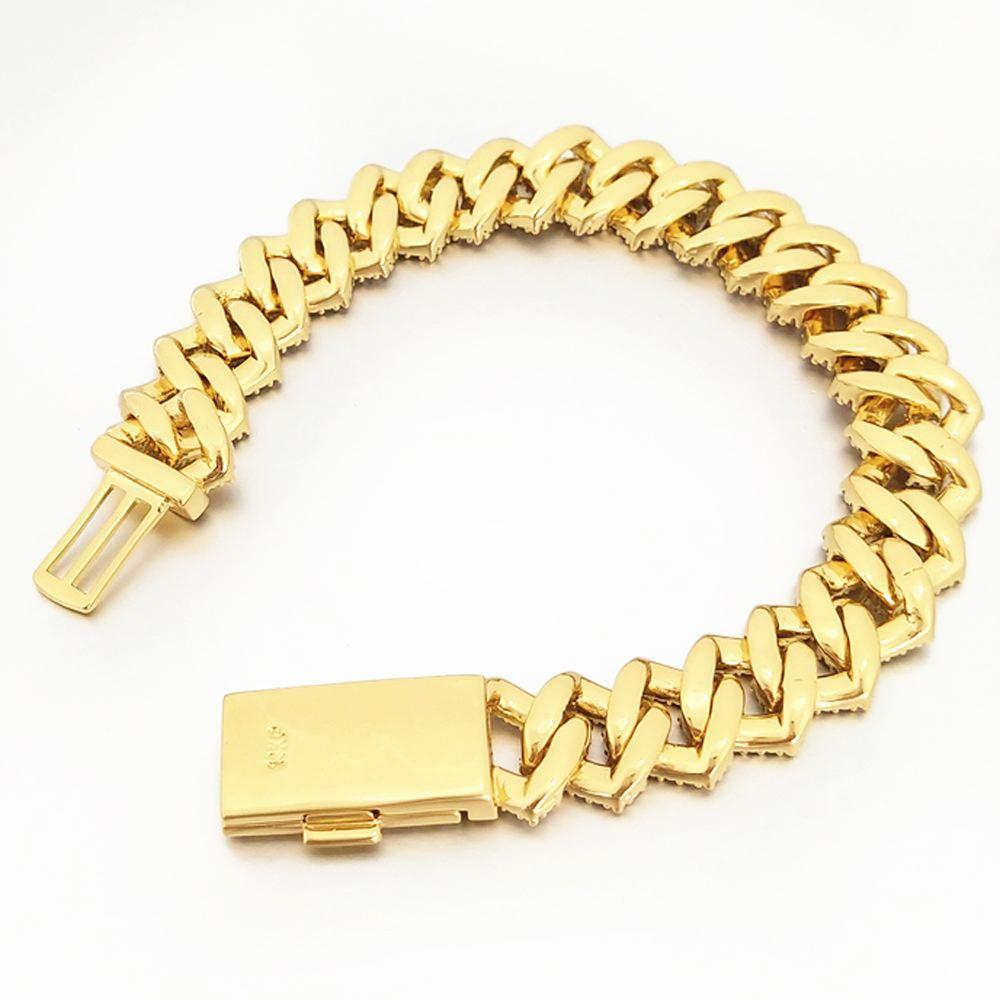 Sharp Cuban 14MM Bling Bling Bracelet White Gold 7" HipHopBling